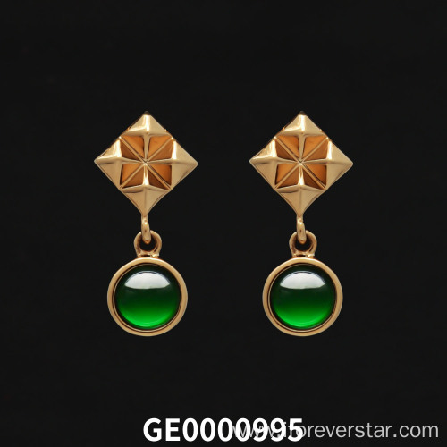 18K Real Gold Imperial Green Jadeite Earrings